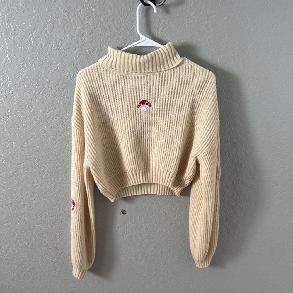 Cream Turtleneck Sweater with Embroidered Detail